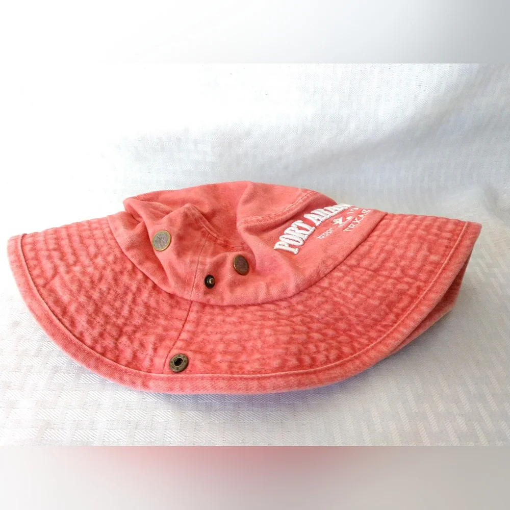 Port Aransas Sun Hat Embroidered by Lucky 7 USA Large / XL Pink Cotton Packable